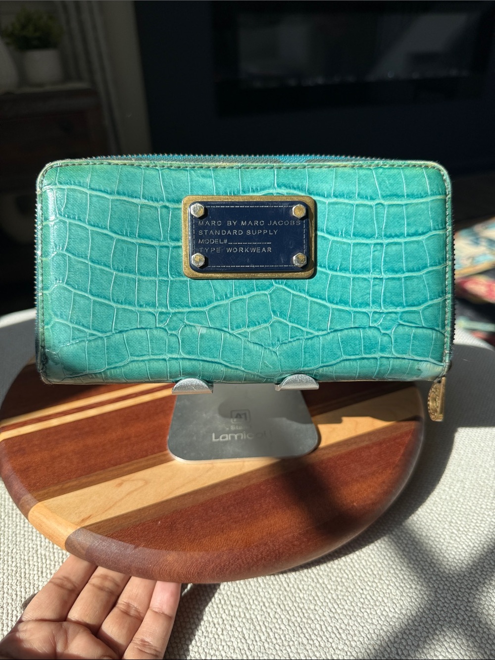Marc by Marc Jacobs rehab Turquoise Croc-Embossed Zip Around Wallet